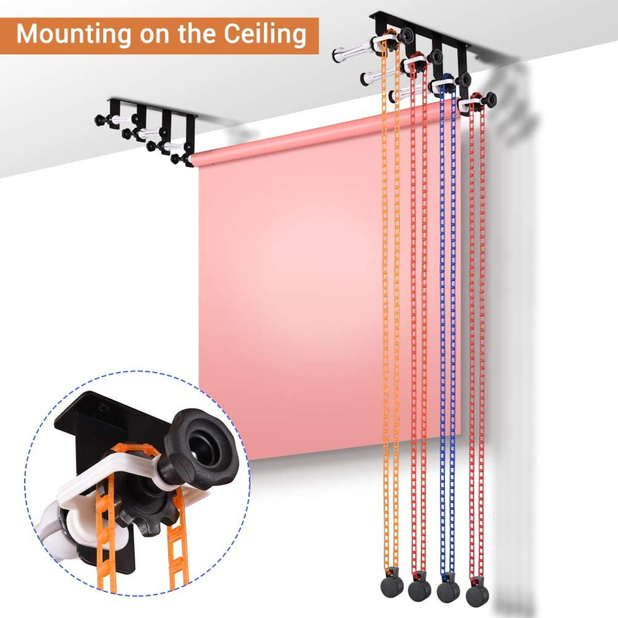 Mounting on the ceiling for product photography studio